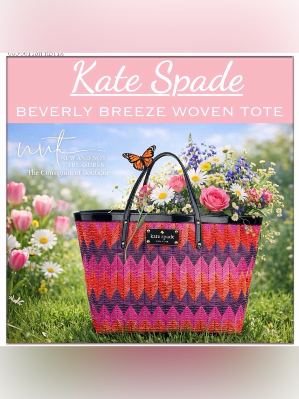 Kate Spade BEVERLY BREEZE MULTI PINK WOVEN Tote Purse Bag EUC Patent Leather